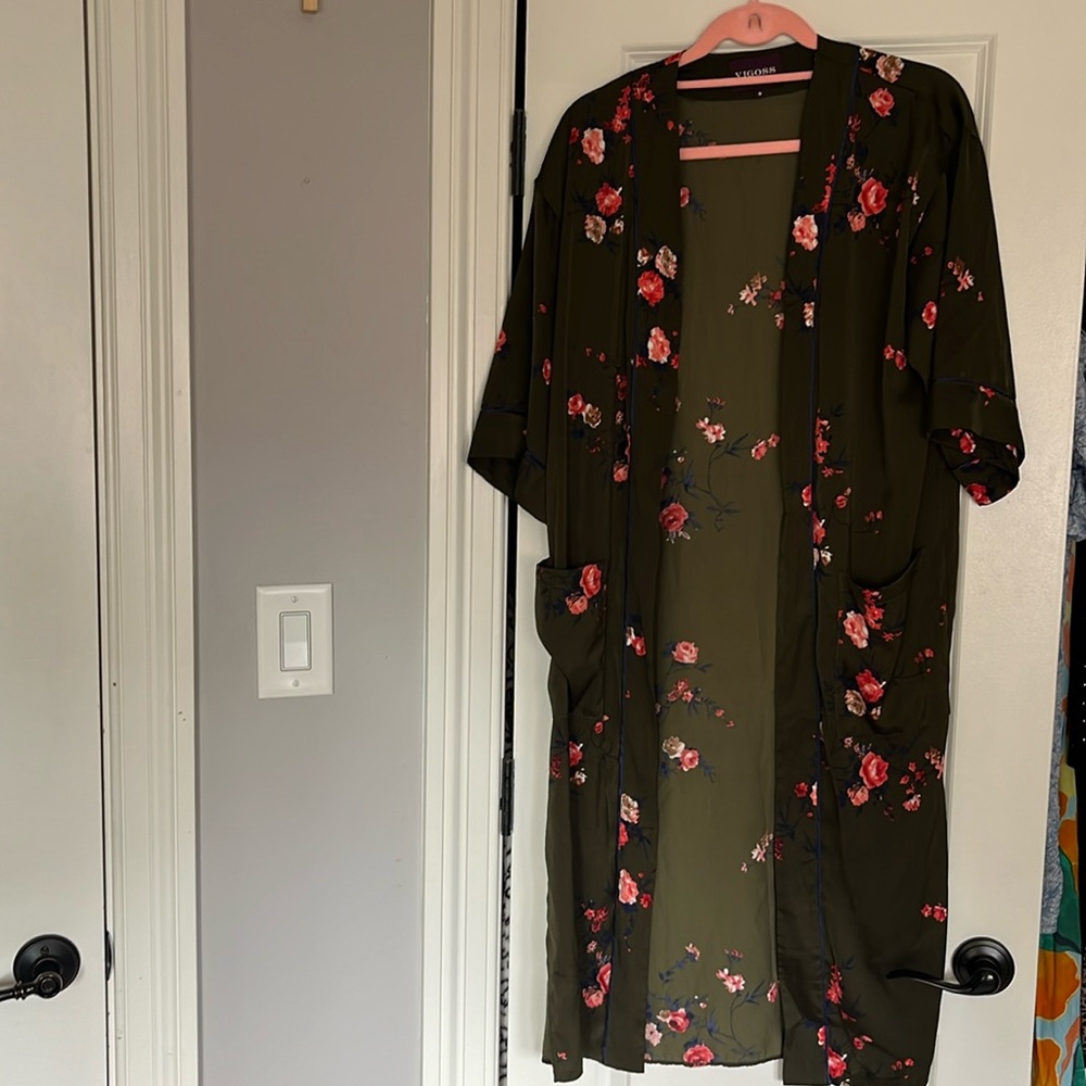 Nordstrom Green Floral Kimono